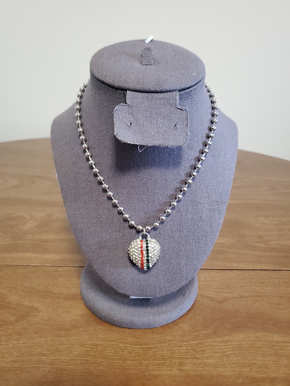 Silver Heart Pendant Necklace with Red and Green Accent